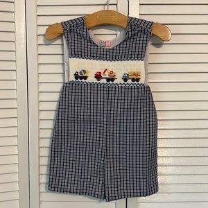 2T Smocked Construction trucks Jon jon- Boys romper
